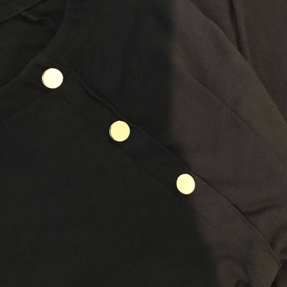 LOFT Black Knit Pullover with Gold Shoulder Buttons - Picture 4 of 4